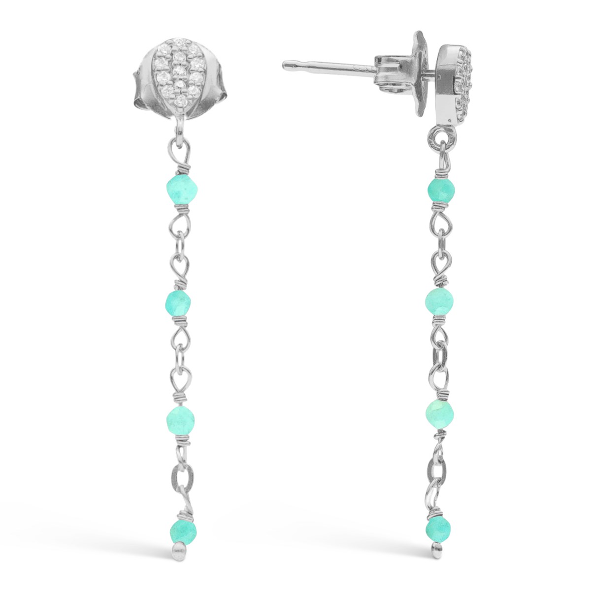 Boucles D'oreilles Argent Rhodié Pendantes Gouttes Pierres Amazonite