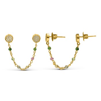 Dubbel verbonden ronde multi-tourmalijn zilveren oorbellen