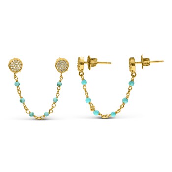 Ronde Dubbel verbonden Turquoise Zilveren Oorbellen