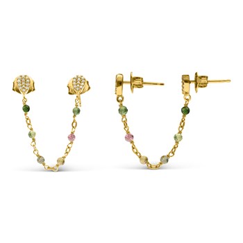 Dubbel Gekoppelde Multi-tourmalijn Druppel Zilveren Oorbellen