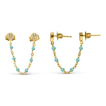 Dubbel Gelinkte Turquoise Druppel Zilveren Oorbellen