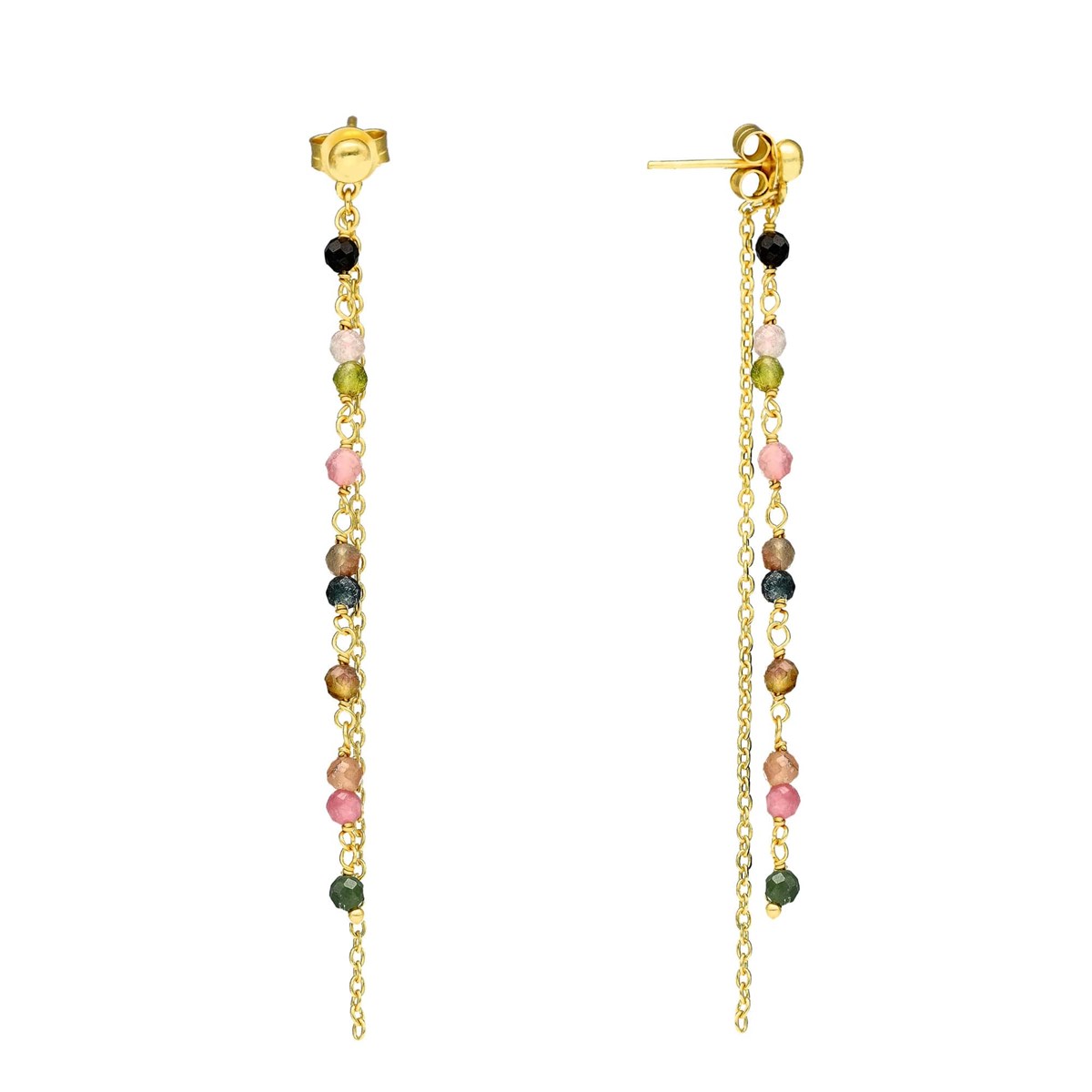 Boucles D'oreilles Pendantes Argent Dorée Multi-tourmaline