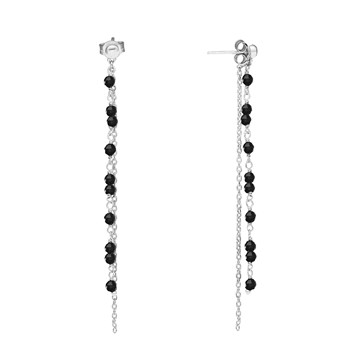 Boucles D'oreilles Pendantes Argent Rhodié Pierres Spinelle Noire