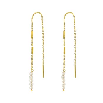 Boucles D'oreilles Fil Argent Doré Pierres Naturelles Blanches