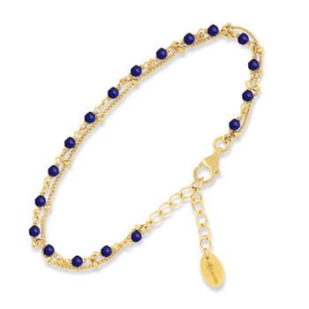 Silver Bracelet Double Chain Natural Stones Lapis