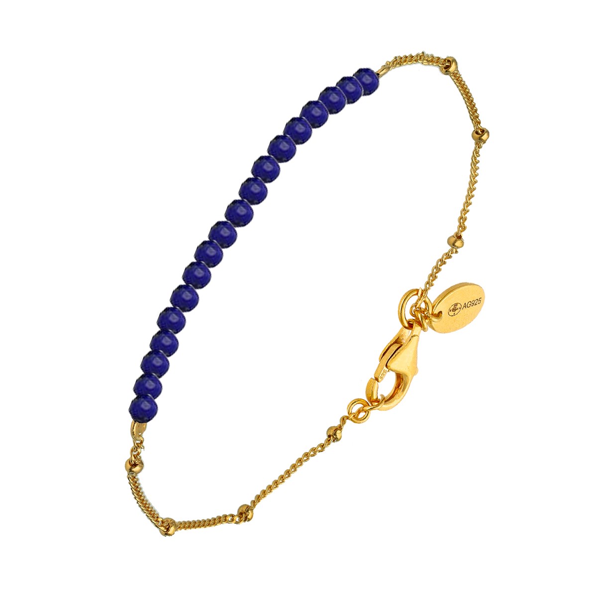 Bracelet Chaîne Argent Doré Avec Pierres Lapis