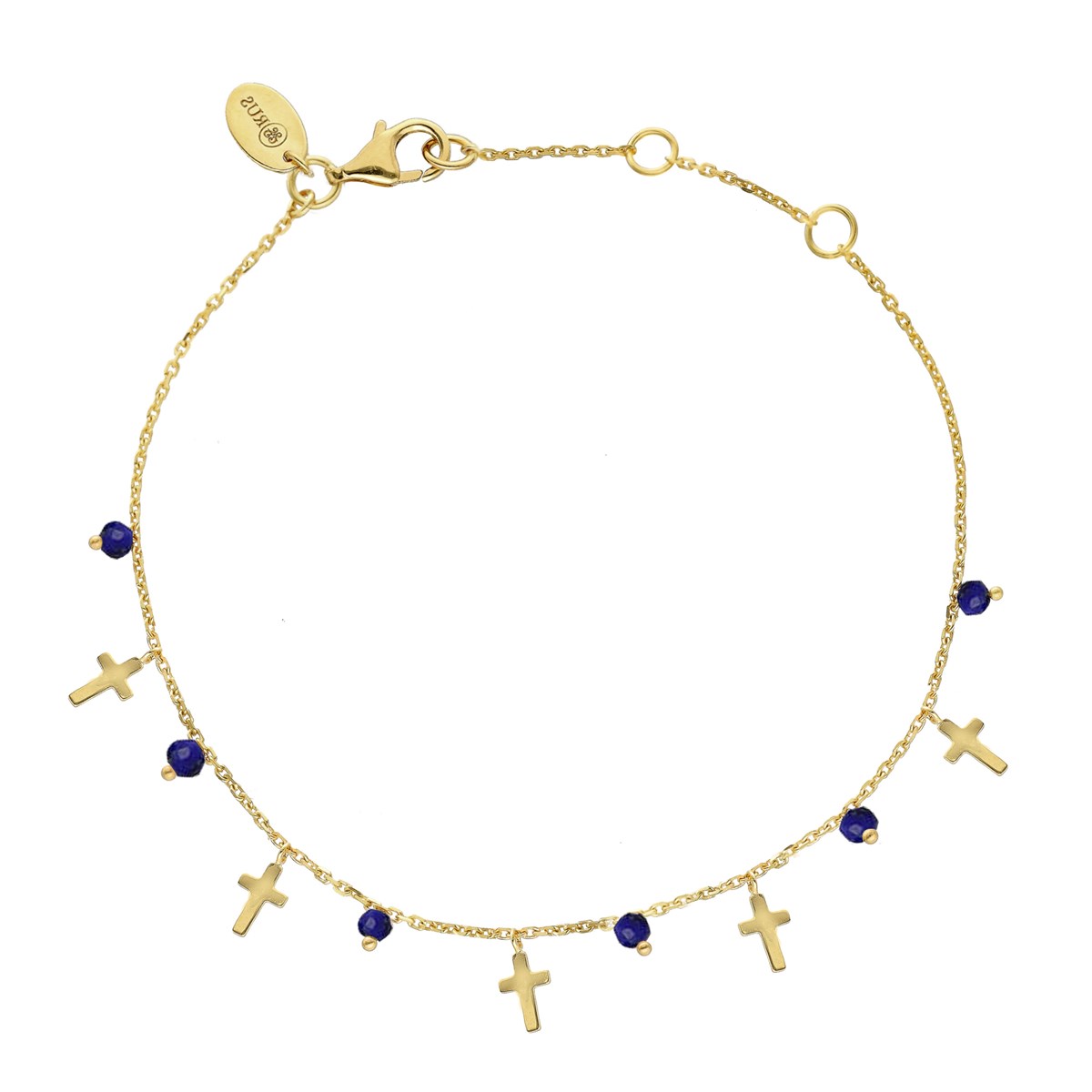 Bracelet Argent Doré Motif Croix Et Pierres Lapis