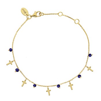 Silver Bracelet with Cross Motif and Lapis Stones