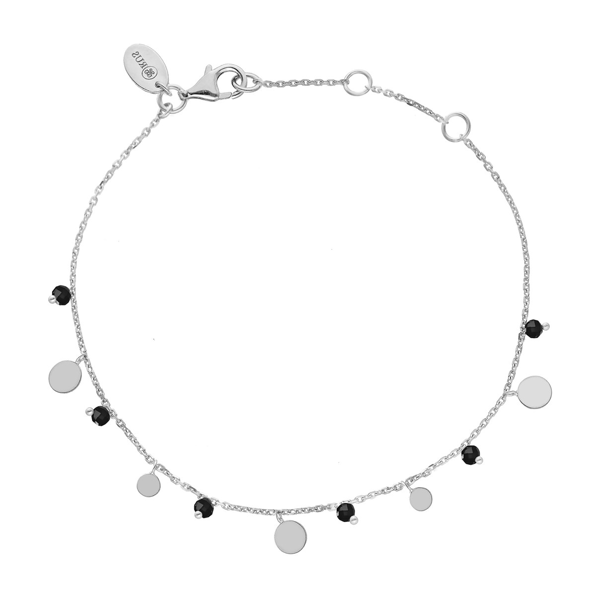 Bracelet Argent Rhodié Pampilles Et Pierres Spinelle Noires