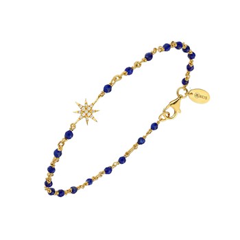 Silver Bracelet with White Zirconium Star and Lapis Stones