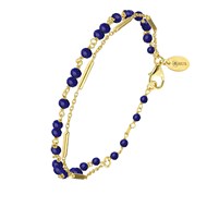 Bracelet Argent Doré Doubles Chaines Barrettes Pierres Lapis Lazuli