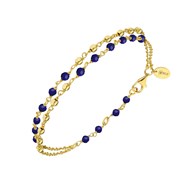 Bracelet Argent Doré Doubles Chaînes Pierres Lapis Lazuli