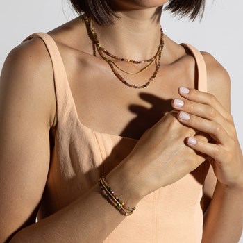 Bracelet Argent Tourmaline Doré Triples Chaines Serpentine Et Perles