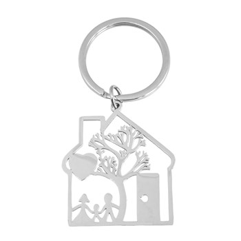 Openwork steel key ring house tree heart and family