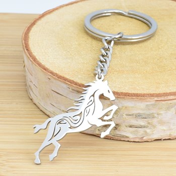 Steel openwork galloping horse key ring