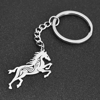 Steel openwork galloping horse key ring