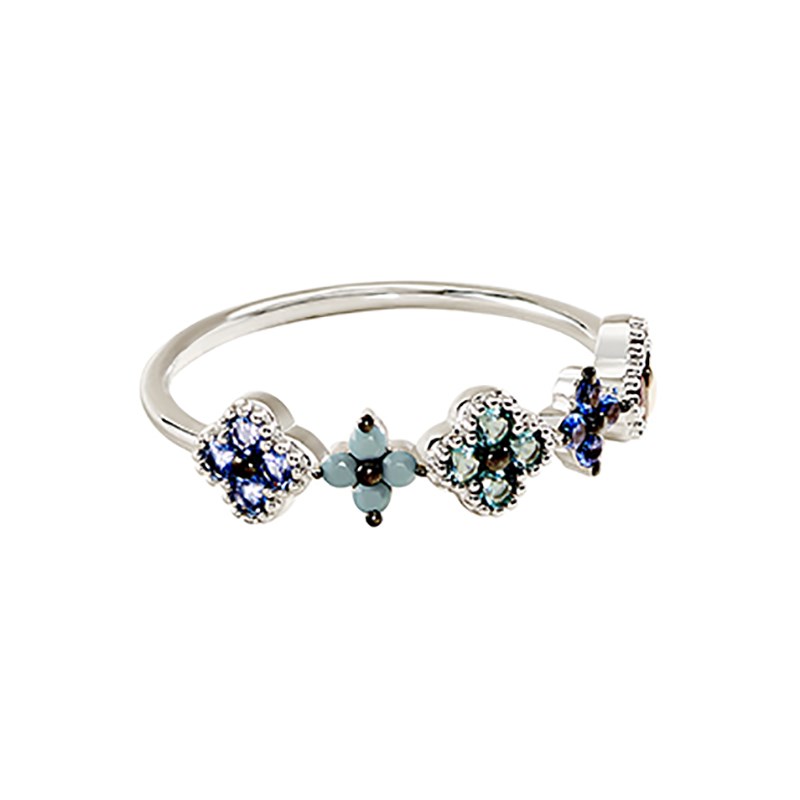 Bague Agatha Beloved argent rangée fleurs - vue 4