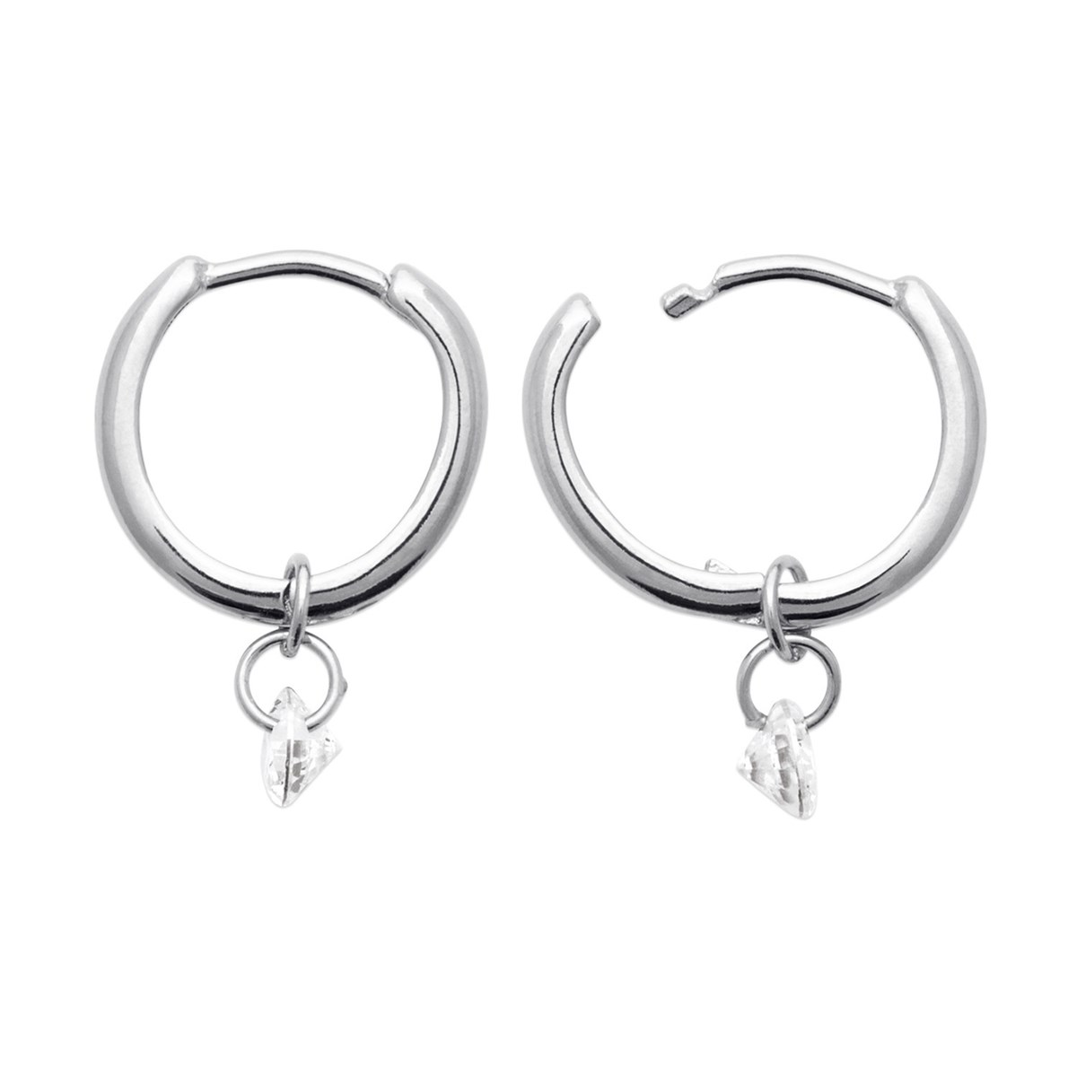 Boucles d'oreilles créoles Brillaxis pampille
blanche en argent - vue 3