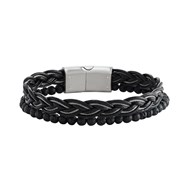 Bracelet Jourdan double rang pierre de lave_x000D_
et cuir tressé noir Magmo