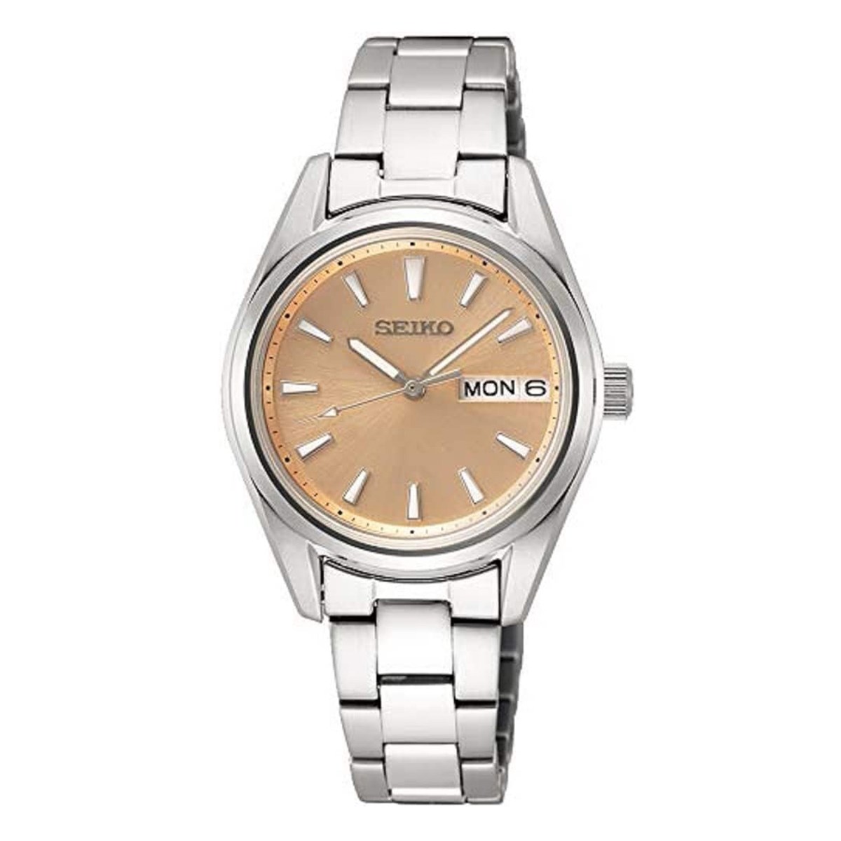 Montre femme Seiko acier cadran rose jour/date
collection classique