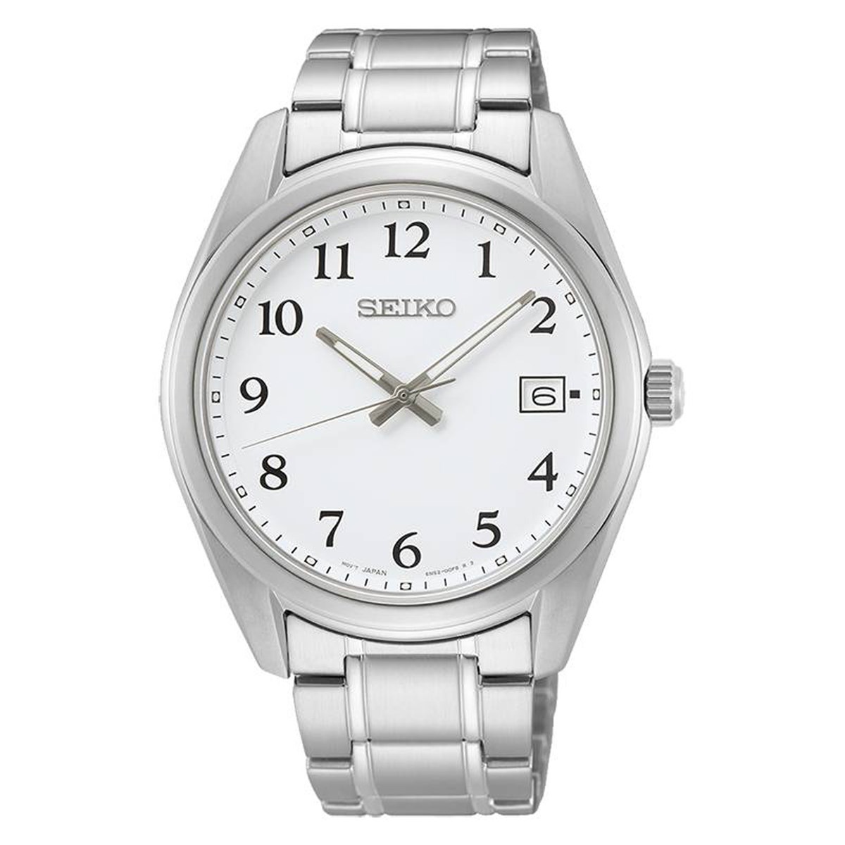 Montre Seiko classique acier cadran blanc date