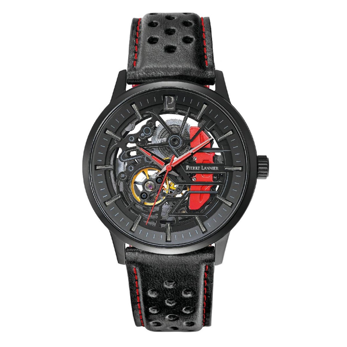 Montre Pierre Lannier automatique Paddock cuir noir