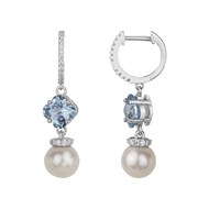 Boucles d'oreilles créoles en Argent avec pierre bleu et perle bleu et blanc