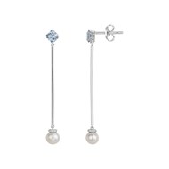 Boucles d'oreilles pendantes en Argent avec pierre bleu et perle bleu et blanc