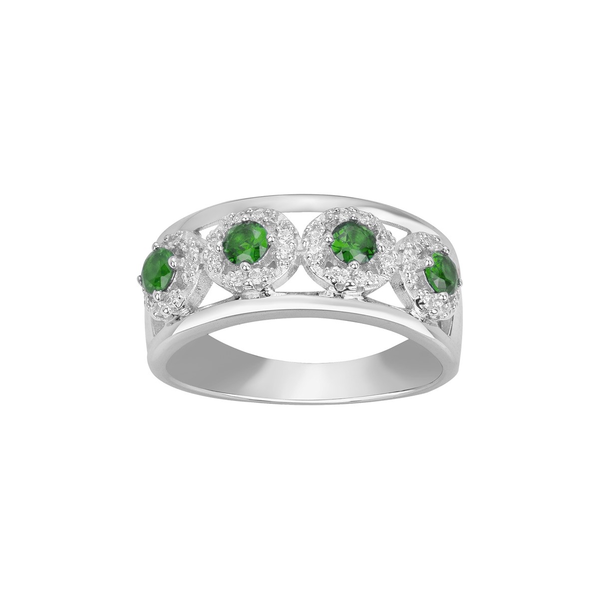 Bague en Argent avec oxyde de zirconium vert emeraude