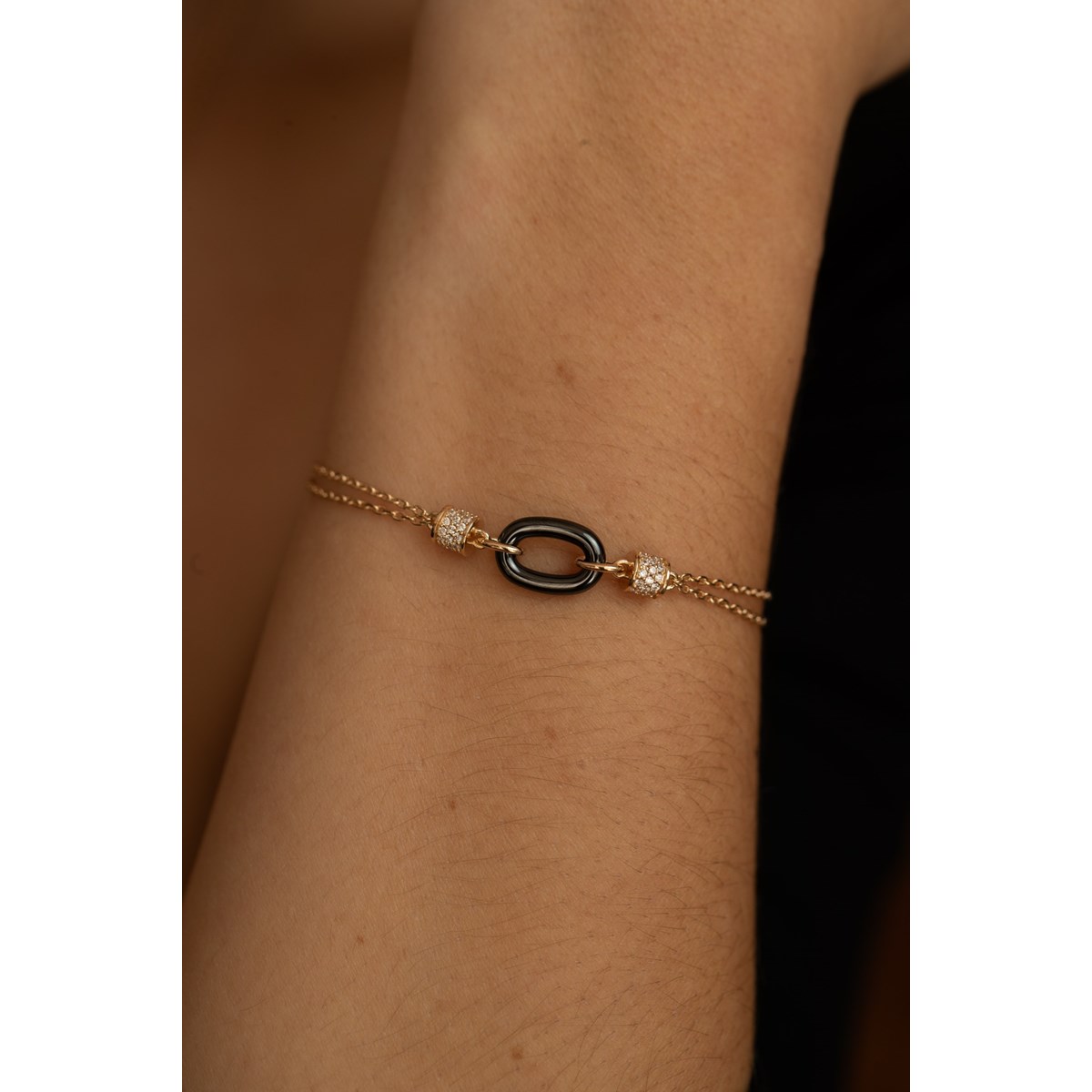 Bracelet souple mono-motif Estelle en Plaqué Or avec oxyde de zirconium blanc - vue 2
