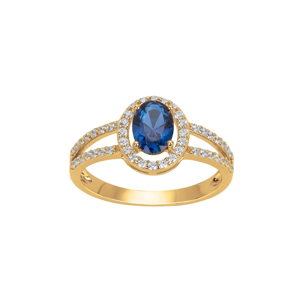 Bague en Plaqué Or avec spinelle bleu saphir