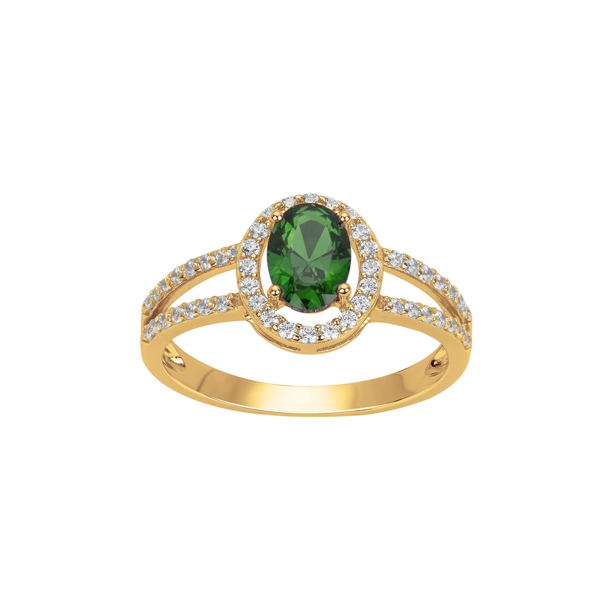 Bague en Plaqué Or avec oxyde de zirconium vert emeraude