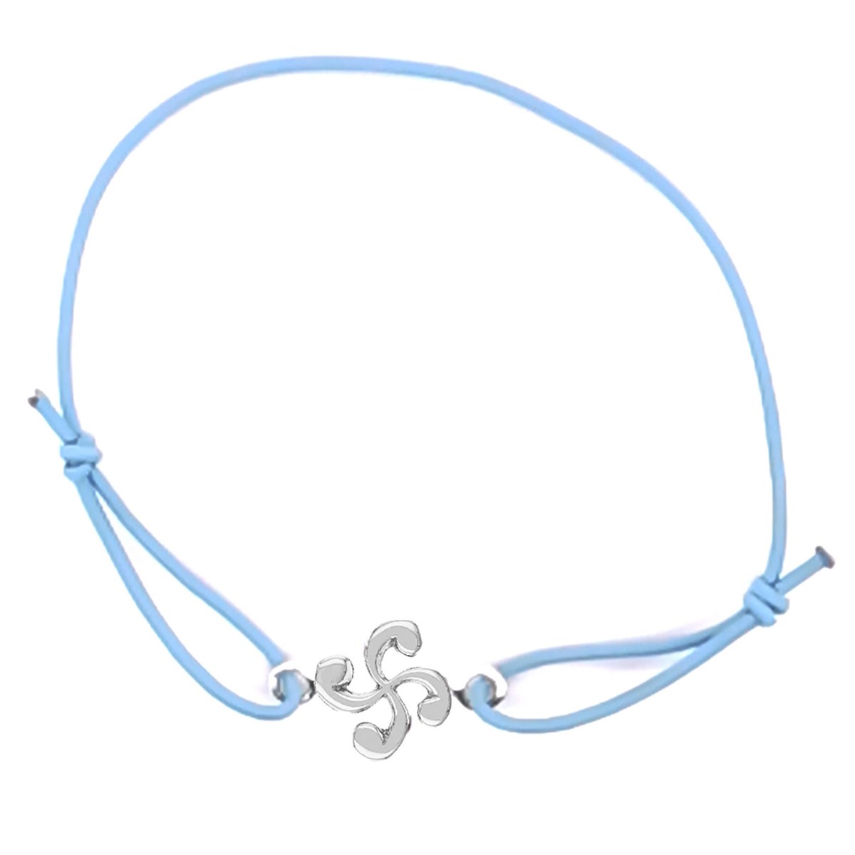 Bracelet croix basque argent sur élastique bleu ciel