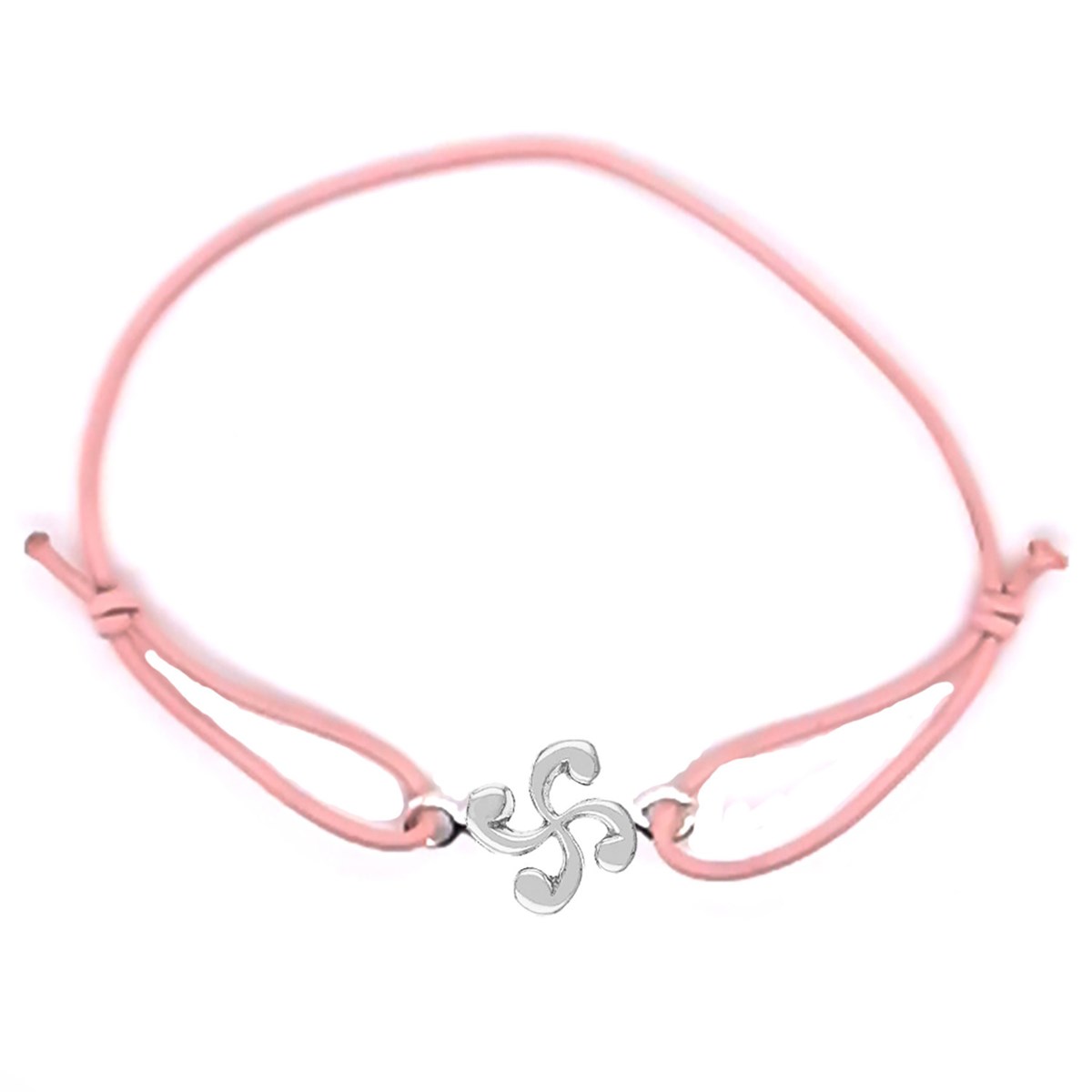 Bracelet croix basque argent sur élastique rose