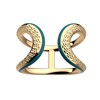 Bague large Les Cadettes dorée laque bleu canard - vue V2