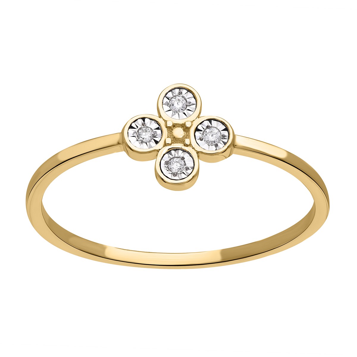 Bague Brillaxis or jaune 9 carats trèfle diamants - vue 2