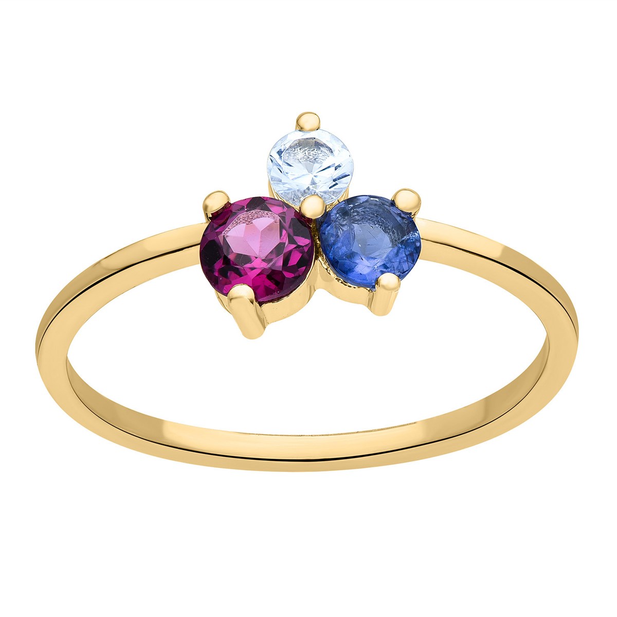 Bague Brillaxis or jaune iolite, rhodolite, topaze