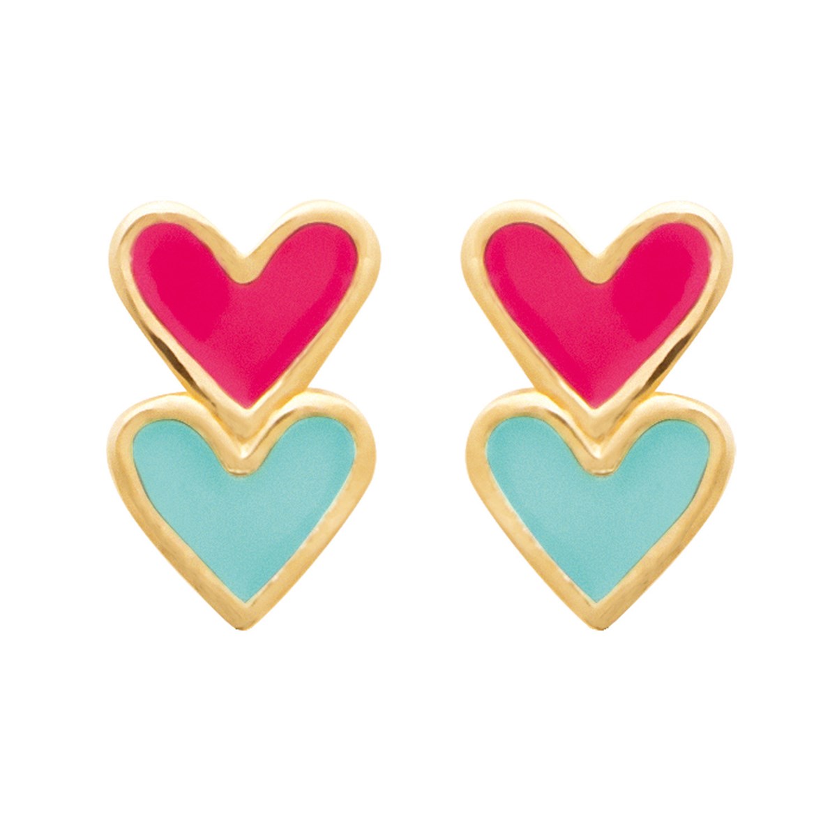 Boucles d'oreilles Brillaxis double coeur bicolore