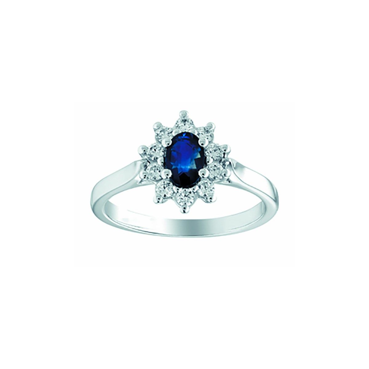 Bague marquise saphir diamants or blanc 18 carats