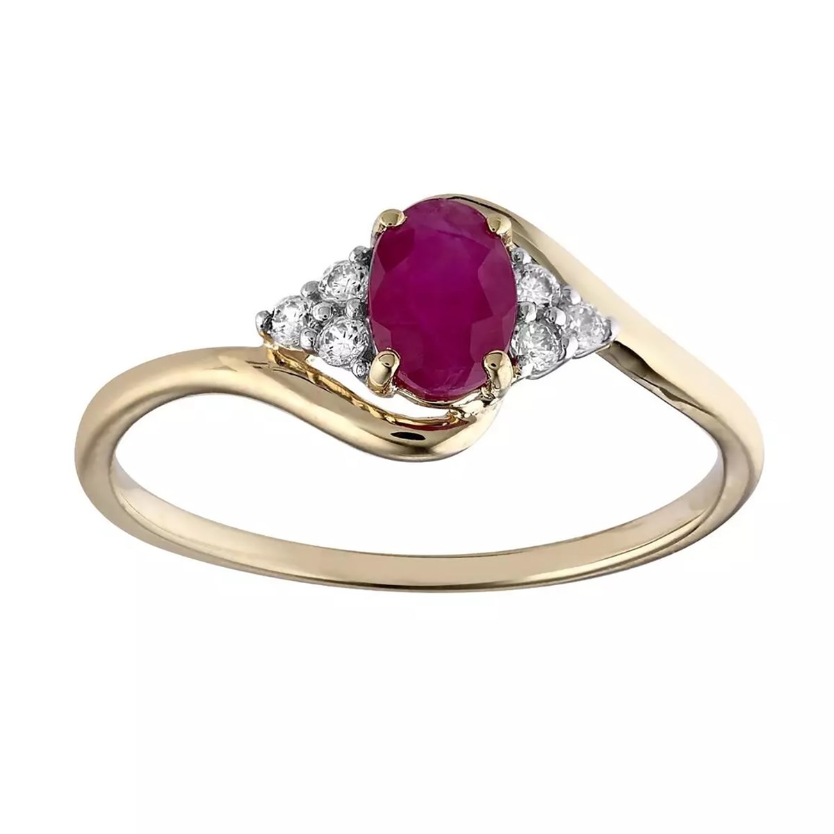 Bague or jaune 9 carats rubis ovale oxydes - vue 2