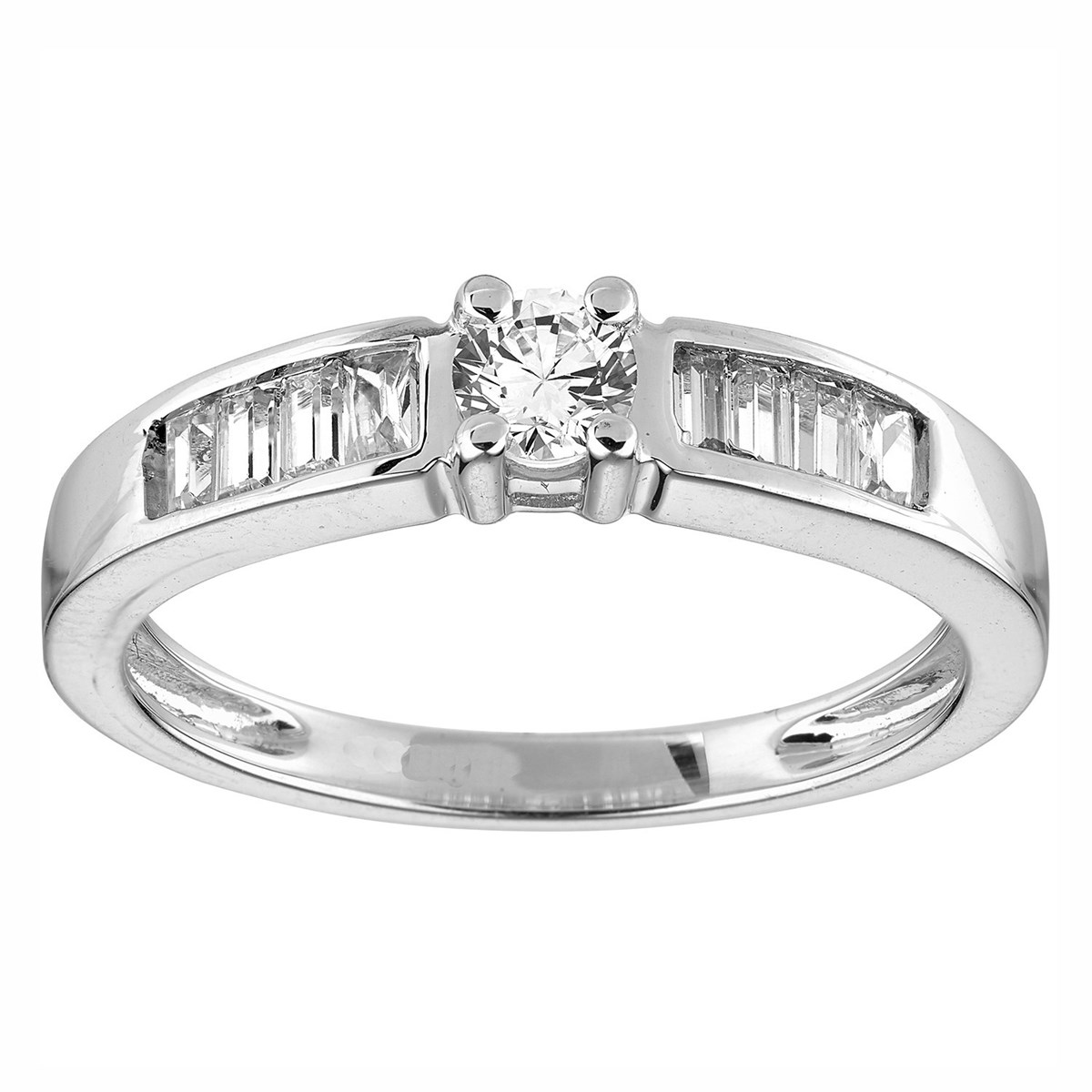 Solitaire Brillaxis or blanc diamants rond/baguette