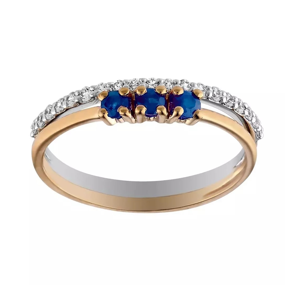 Bague Brillaxis or 9 carats double rang saphir - vue 2