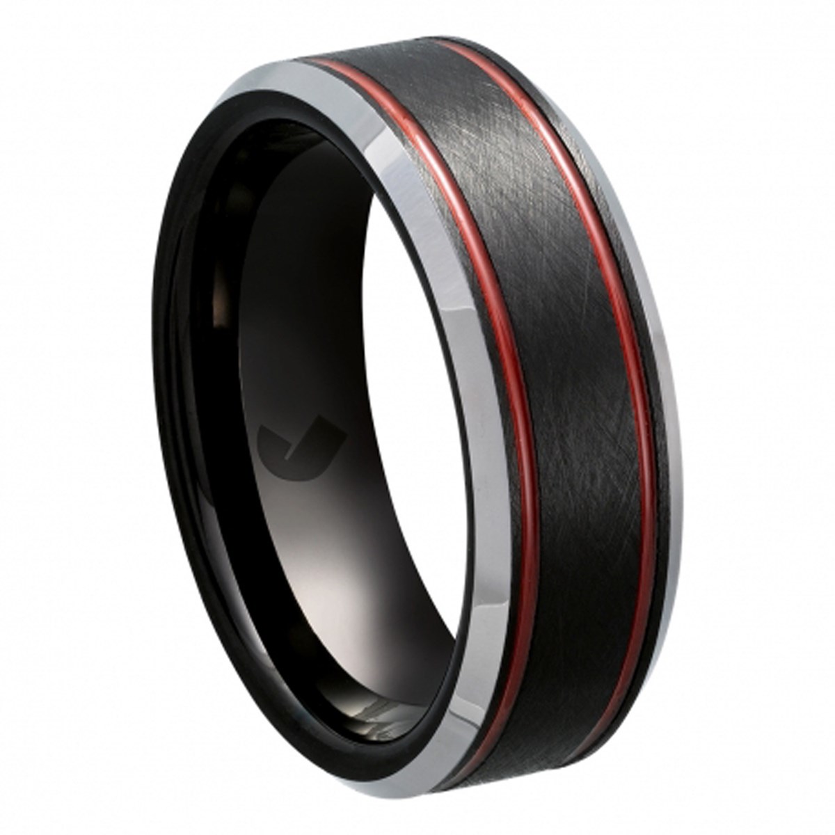 Bague Jourdan Francisco en tungstene noir et rouge