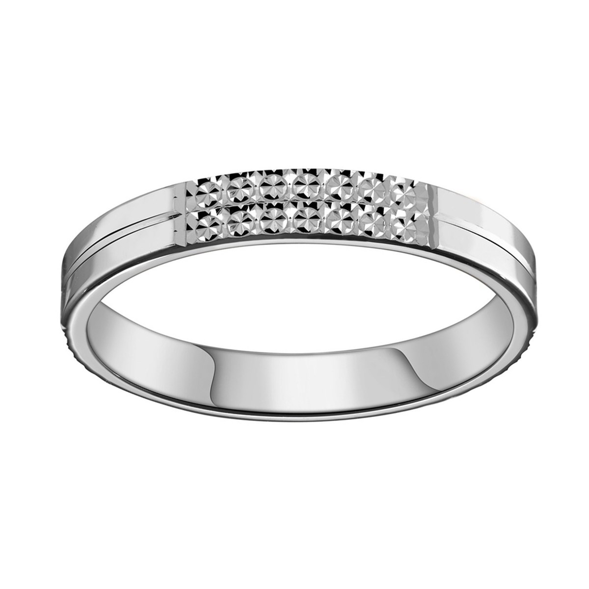 Alliance moderne ciselée or blanc 9 carats