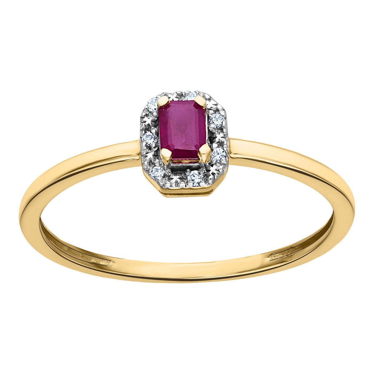 Bague Brillaxis or 9 carats rubis diamants