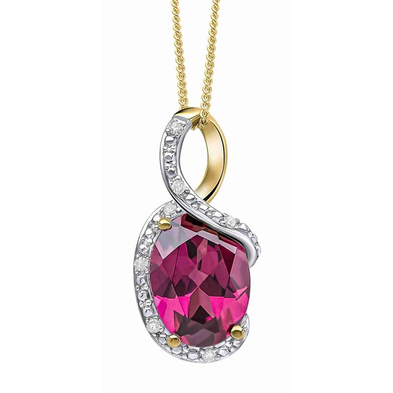 Collier diamants et grenat rhodonite en or 375