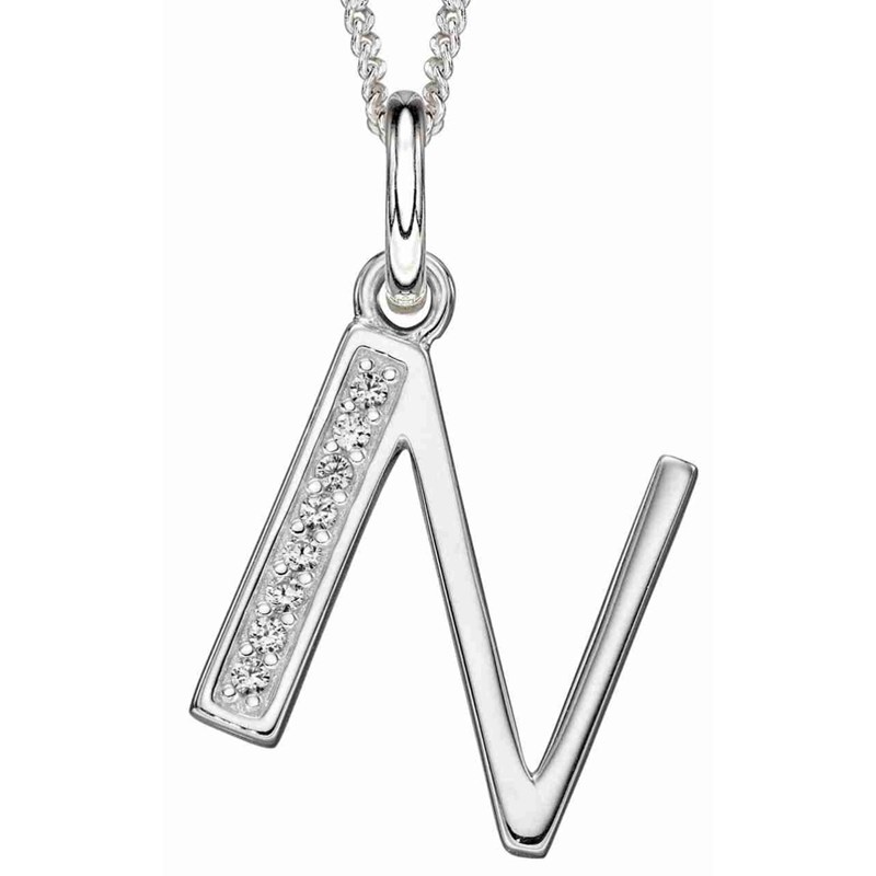 Collier lettre N zirconium en argent 925