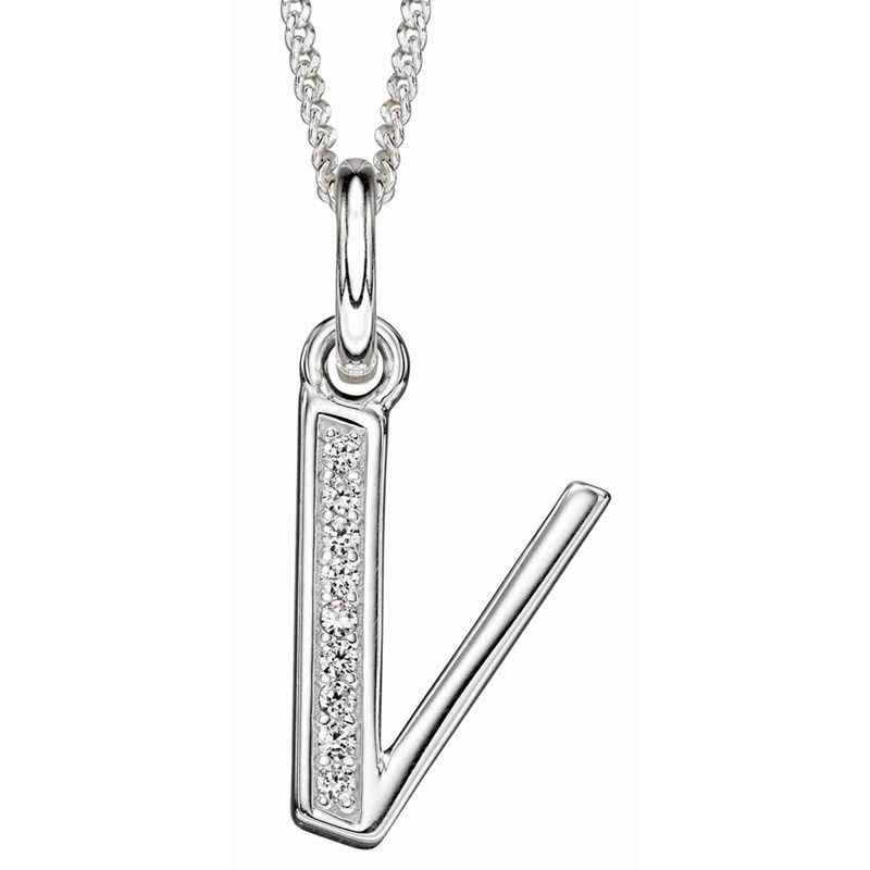 Collier lettre V zirconium en argent 925