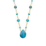 Collier goutte d'eau apatite pierre naturelle suite de perles Plaqué OR 750 3 microns