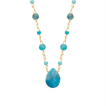 Collier goutte d'eau apatite pierre naturelle suite de perles Plaqué OR 750 3 microns